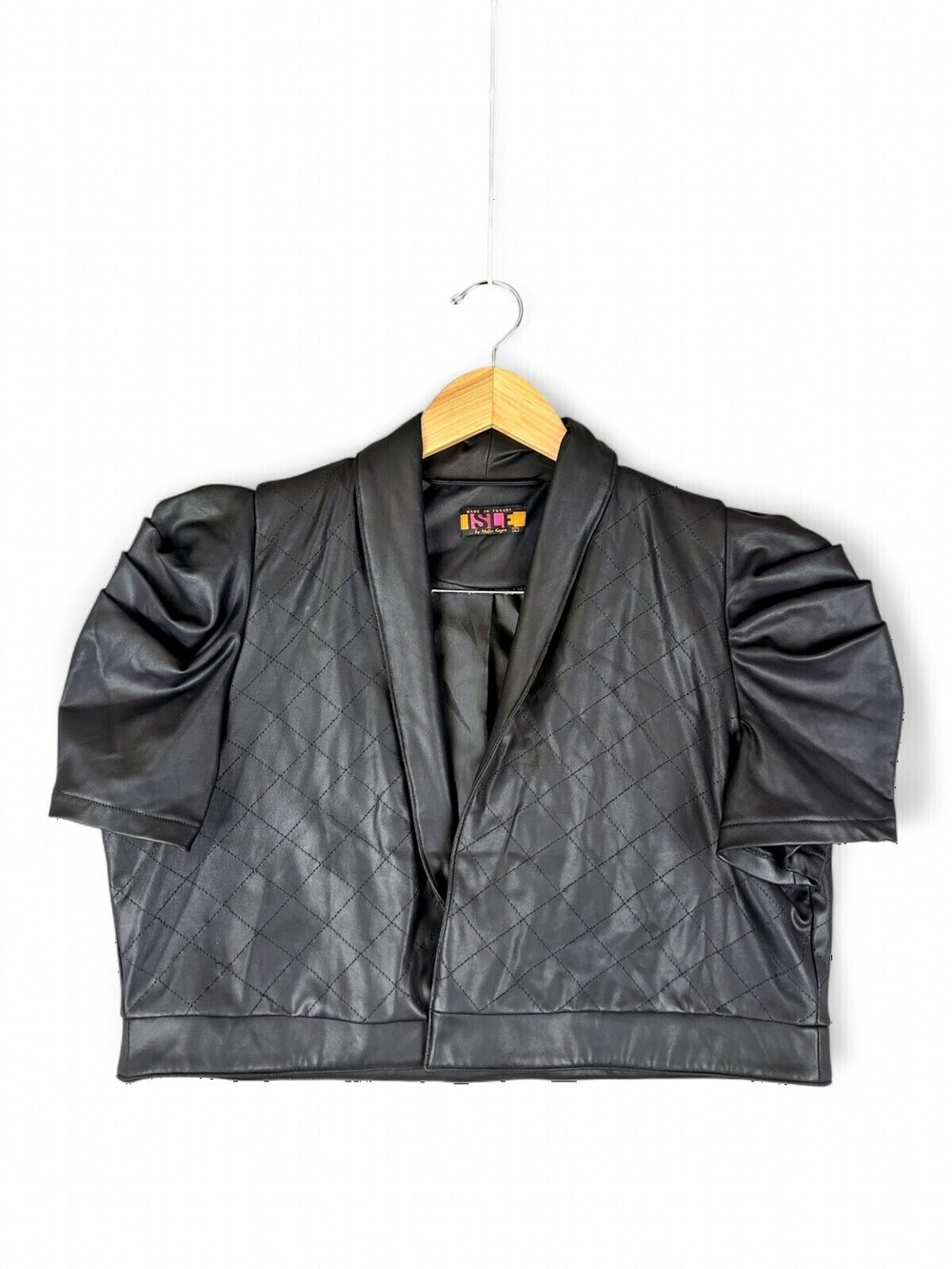 Isle Quilted Faux Leather Bomber Jacket Puff Sleeve L